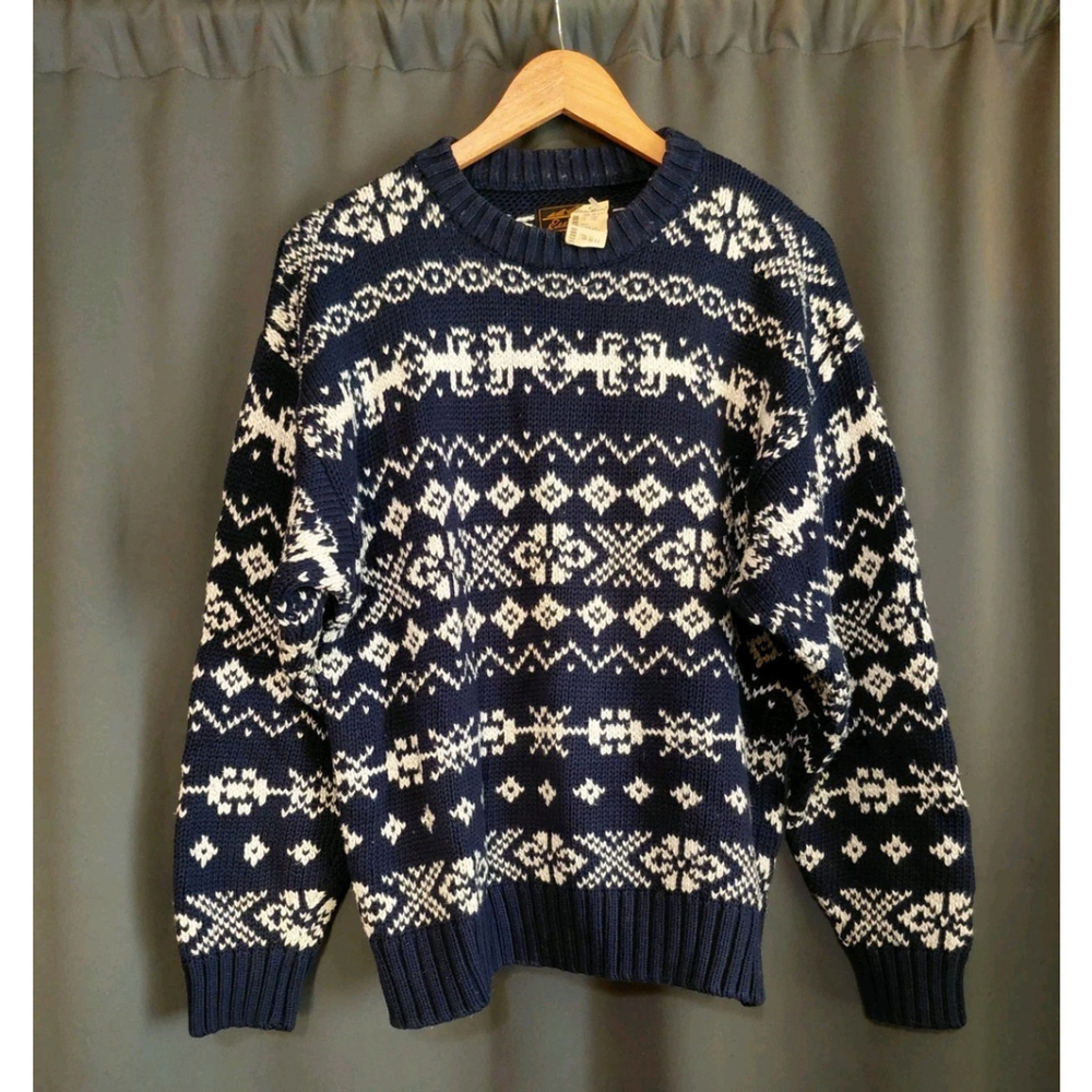 Eddie Bauer Vintage Men’s Blue Grandpa Sweater Nordic Style Cotton Sz Large NWT - Picture 7 of 7